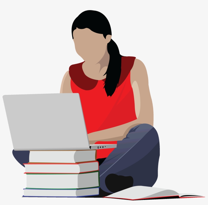 Female student studying on laptop